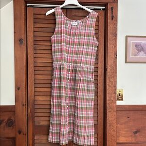Erika Sleeveless Plaid Midi Dress in Pink, Green, Cream
